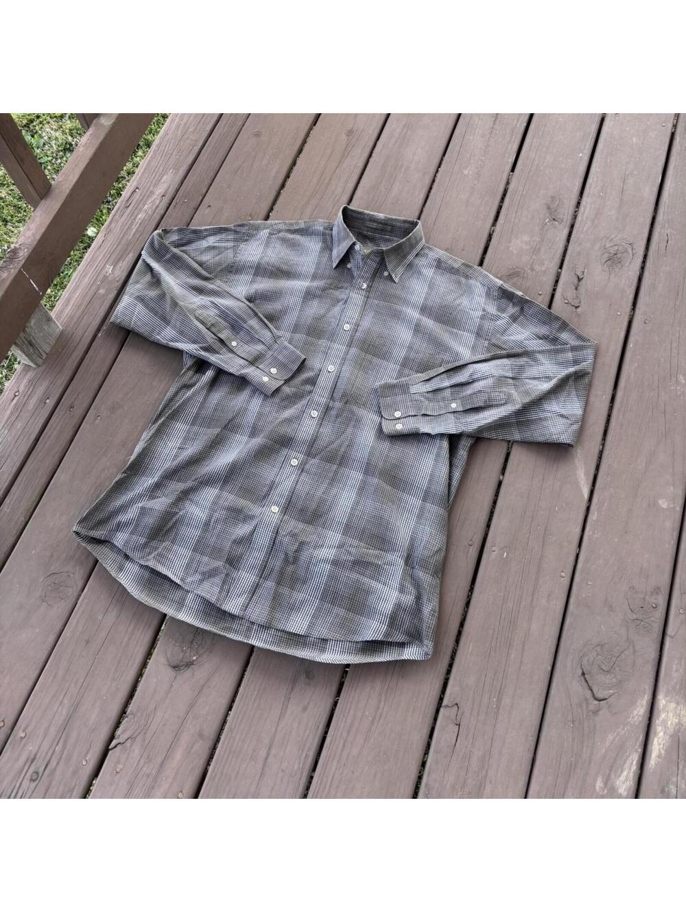 Siegfried Gray Button Up Shirt Men’s Medium Long Sleeve Plaid Dress Shirt 22x30